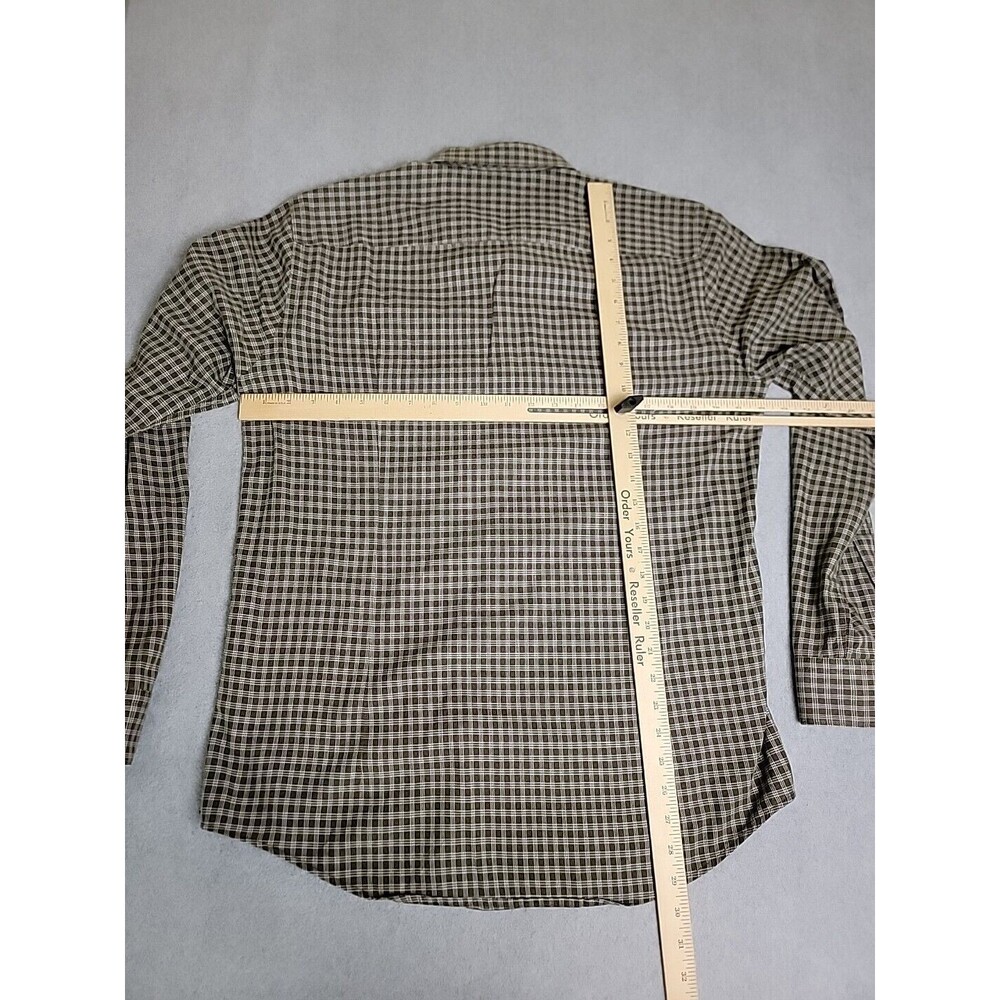 Hugo Boss Shirt Mens L Olive Green Black Plaid Slim Cotton Preppy‎ Flip Cuffs - Picture 10 of 13